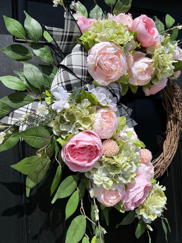 Peony basket wreath- peony wreath - spring wreath – The Whimsical Door