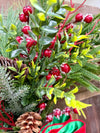 Winter Pine Wreath w Bells and Velvet Bow