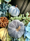 Blue Velvet Pumpkins Wreath for Fall