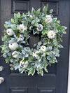 White Pumpkin and Lambs Ear Wreath for Fall