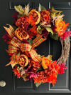 Burnt Orange Peony & Hydrangea Wreath for Fall