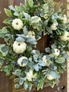 White Pumpkin and Lambs Ear Wreath for Fall