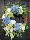 Blue Hydrangea Wreath for Year Round, Spring Decor