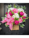 Pink Peony and Hydrangea Hanging Basket for Spring