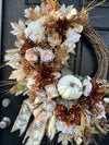 Boho White Pumpkin Wreath for Fall