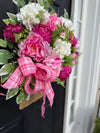 Pink Peony and Hydrangea Hanging Basket for Spring