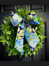 Greenery Spring Wreath w Hydrangea Sash