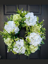 Cottage Style White and Green Hydrangea Spring Wreath, Year Round Decor