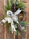 Winter Evergreen Wreath w Birch Bow