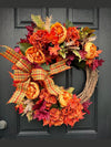 Burnt Orange Peony & Hydrangea Wreath for Fall