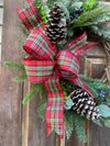 Winter Evergreen Wreath w Red Tartan Bow