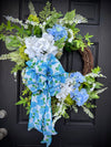 White Hydrangea Wreath w Peonies for Year Round, Spring Decor