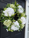 Cottage Style White and Green Hydrangea Spring Wreath, Year Round Decor