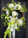 Lime Cream Peony and Rose Spring Wreath,